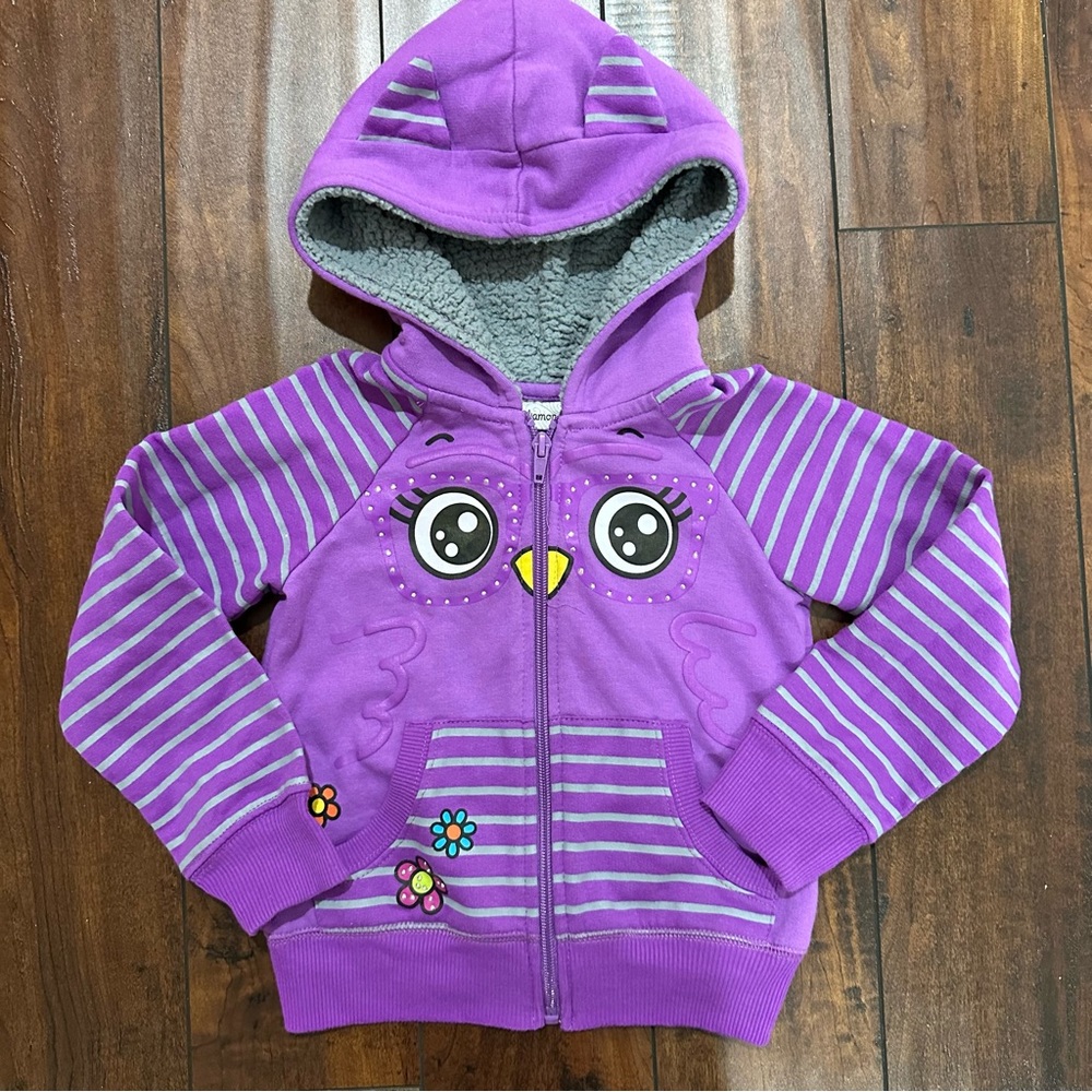 Sugar & Diamonds Purple Owl Zip-up Hoodie Sz 5